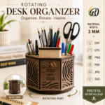 Rotating Organizer Bundle SVG Laser Cut, Wooden Desk Storage Caddy DXF, Makeup Holder, Craft Organizer Digital Download - Image 3