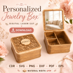 Jewelry Box Laser Cut Files, SVG DXF PDF Bundle, Wooden Mirror Organizer, Instant Download - Image 4