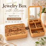 Monogram Jewelry Organizer Laser Cut Files, SVG DXF PDF Bundle, Wooden Mirror Box Template - Image 4