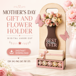 Flower Holder Laser Cut Files, SVG DXF PDF Bundle, Mother's Day Gift Box Download - Image 4
