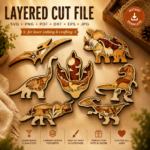 8x Dinosaur Bundle Multilayer 3D Wooden Engraved Laser Cut File, Decoration Ornament Glowforge Make, Svg Dxf Ai Pdf Instant Download File