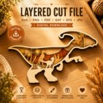 8x Dinosaur Bundle Multilayer 3D Wooden Engraved Laser Cut File, Decoration Ornament Glowforge Make, Svg Dxf Ai Pdf Instant Download File - Image 7
