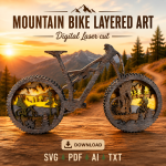 Bicycle SVG 3D Layered Silhouette, Glowforge Laser Cut 8 Layer Cycling