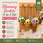 3-in-1 Car Mirror Hanging Flower Basket Crochet Pattern PDF, Rear View Mirror Charm, Floral Amigurumi Bundle