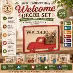 Miniature Welcome Signs Plaque Laser Set, Dollhouse Welcome Sign SVG, Mini Wood Plaque CNC Template, DXF PDF EPS