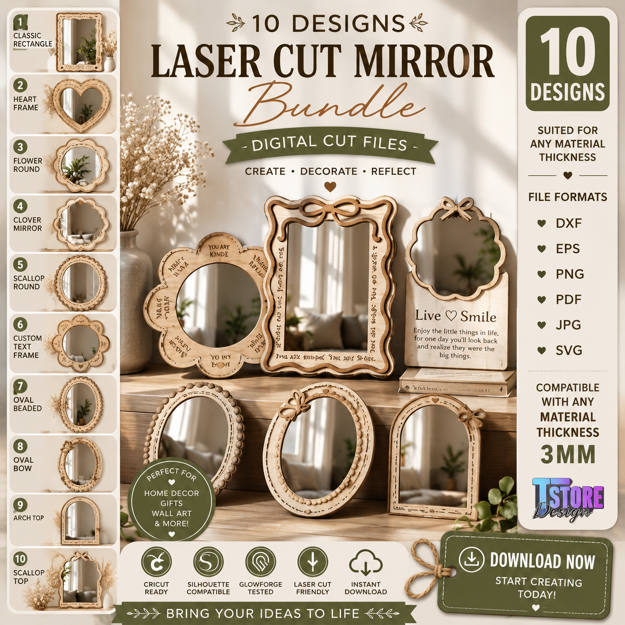 3a8b0ce0-3c37-4a68-ad36-5fae2311f36b Affirmation Mirrors Laser Cut Bundle SVG | Positive Quotes Mirror Frames CNC Files | Glowforge xTool Cricut Templates - Image 1
