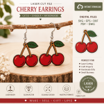 Cherry Earrings Laser Cut File SVG | Cute Fruit Earrings Template | Glowforge Cut File | Cricut Earrings SVG | DXF EPS PDF Digital Download