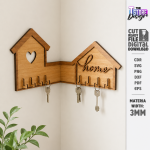 Wall Corner Key Holders Laser Cut Bundle, Wooden Corner Key Rack SVG, Entryway Organizer CNC Template, DXF PDF EPS - Image 14