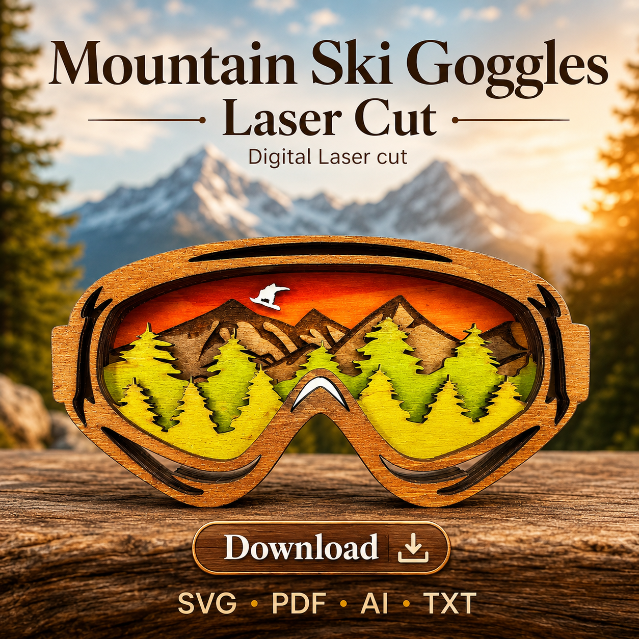 3f92f887-4392-458a-a89a-c42e2d7cc481 Ski Goggles SVG, Layered Mountain Art, 3D Skiing Silhouette - Image 1