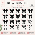 Coquette Bow SVG Bundle, 20 Ribbon Bow Designs, Cute Aesthetic Bow Cut Files for Cricut, PNG EPS SVG, Commercial Use - Image 5