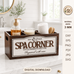 Bathroom Organizer Basket Bundle Laser Cut Files, Wooden Storage Box SVG, Vanity Tray DXF, Bathroom Shelf CNC Digital Download - Image 4
