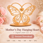 Hanging Heart Laser Cut Files, SVG DXF PDF Bundle, Mother's Day Keepsake Ornament Download - Image 5