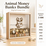 3D Funny Money Banks Bundle Laser Cut SVG | Wooden Piggy Bank CNC Files | Kids Coin Box DXF | Animal Money Bank Laser Cut Digital Download - Image 4