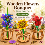 Wooden Flower Decor SVG | Bouquet Laser Cut Template | CDR SVG PNG DXF PDF EPS Download