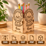 Cute Animal Pencil Holder SVG Bundle | Animal Desk Organizer Laser Cut Files | SVG DXF EPS AI PDF for Cricut & Glowforge - Image 4