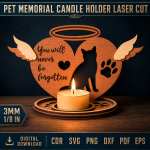 Pet Memorial Candle Holder Laser Cut File | Dog Cat Remembrance Lantern SVG | Personalized Pet Loss Gift | Wooden Sympathy Candle Holder CNC Template - Image 3