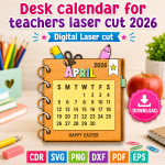 Teacher Calendar 2026 SVG | Desk Calendar Laser Cut File | Digital Download - Image 5
