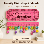 Family Birthdays Calendar Laser Cut File | Birthday Reminder Board SVG | Digital Download - Image 5
