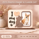 Pets Photo Frame v.2 Laser Cut SVG | Dog Cat Picture Frame CNC Files | Pet Memorial Photo Holder Template | Wooden Pet Lover Gift DXF EPS PDF - Image 4