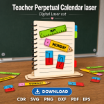 Teacher Calendar SVG | Perpetual Classroom Calendar Laser Cut File | Digital Download - Image 4