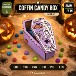 Halloween Coffin Favor Box SVG | Laser Cut Candy Holder DXF PDF | Gothic Treat Box Template | Spooky Gift Packaging - Image 5