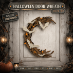Halloween Front Door Wreath SVG Bundle | Pumpkin Ghost Bat Door Hanger Laser Cut Files | Fall Porch Decor Digital Download - Image 4