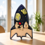 Laser Cut Space Night Light, Astronaut Rocket Moon Star Lantern Decor, Wooden Nursery Wall Art, Kids Room Space Theme Decoration - Image 4