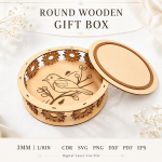 Round Wooden Gift Box Bundle SVG | CNC Laser Cut File, Wooden Keepsake Box Template, Gift Box DXF PDF Digital Download - Image 4