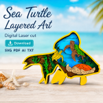 Goldfish SVG Sea Turtle 3D Layered Silhouette, Ocean River Life Cut File