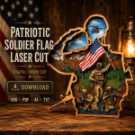 American Flag Soldier SVG, 3D Layered Patriotic Memorial Day Laser File