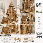 3D Layered Flying Castle Laser Cut, Fantasy Castle SVG, Floating Castle CNC Template, DXF PDF EPS Files - Image 3