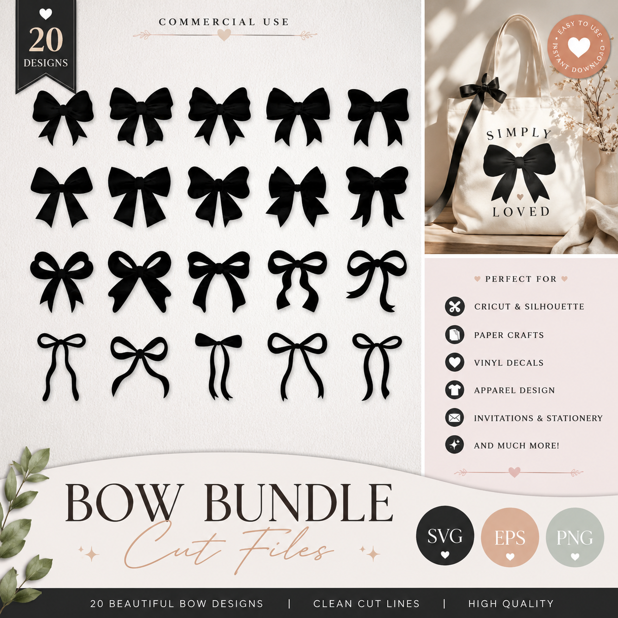 43214c8f-610e-4c4f-8eae-b8a2888c1300 Coquette Bow SVG Bundle, 20 Ribbon Bow Designs, Cute Aesthetic Bow Cut Files for Cricut, PNG EPS SVG, Commercial Use - Image 1
