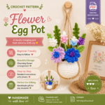 Flower Egg Pot Crochet Pattern PDF, Hanging Flower Basket Pattern, Car Mirror Charm, Cottagecore Home Decor DIY