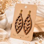 Wood Leaf Earrings, Laser Cut Wooden Earrings, Lightweight Dangle Earrings, Boho Jewelry, Nature Inspired Gift for Women, Handmade Earrings