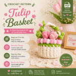 Tulip Basket Crochet Pattern PDF, Tulip Flower Basket Pattern, Crochet Flower Basket, DIY Floral Gift, Beginner Crochet Pattern
