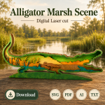 Alligator SVG 3D Layered Silhouette, Crocodile Cut File, Laser Cut