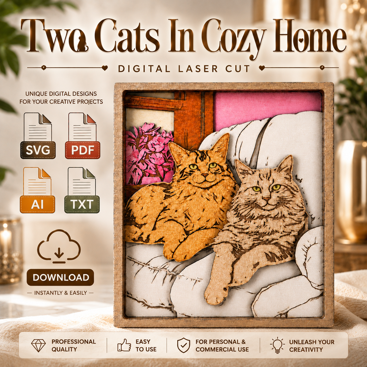 47e30633-3c97-4301-a46d-4da6484198ca Cat Scene SVG Multilayer 8 Layers, Glowforge Laser Cut Cat - Image 1