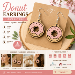 Donut Earrings SVG Laser Cut File | Cute Food Earrings Template | Wooden Jewelry Design | Glowforge Ready | Instant Download