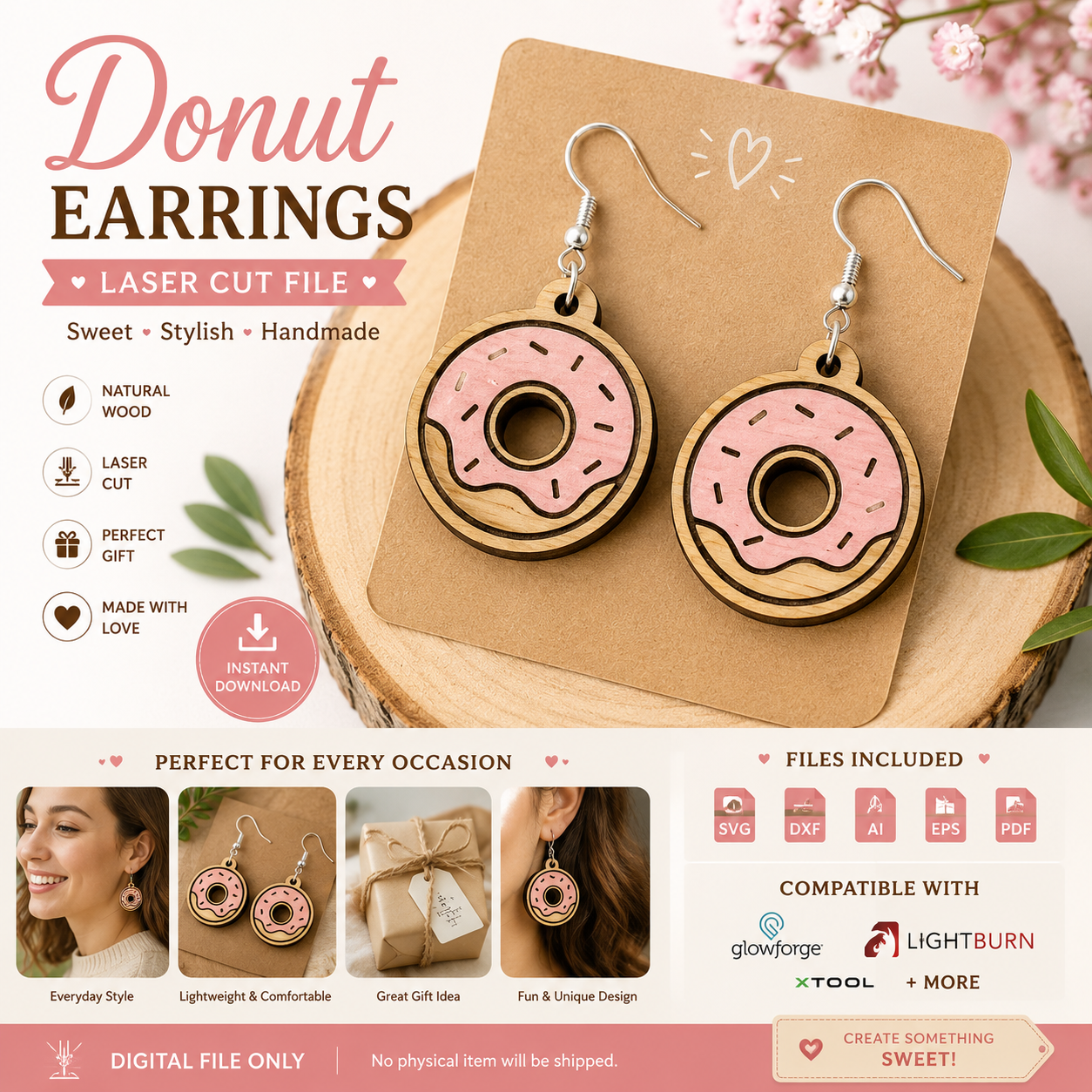 48d4278f-a63e-46f1-8a05-9d5c44bbe486 Donut Earrings SVG Laser Cut File | Cute Food Earrings Template | Wooden Jewelry Design | Glowforge Ready | Instant Download - Image 1