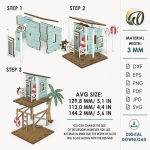 3D Beach House Laser Cut Bundle, Coastal House SVG, Summer Cottage CNC Template, DXF PDF EPS Files - Image 8