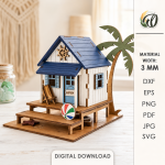 3D Beach House Laser Cut Bundle, Coastal House SVG, Summer Cottage CNC Template, DXF PDF EPS Files - Image 2