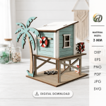 3D Beach House Laser Cut Bundle, Coastal House SVG, Summer Cottage CNC Template, DXF PDF EPS Files - Image 9
