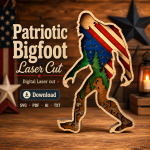 American Flag Sasquatch SVG, 3D Layered 4th of July Laser File
