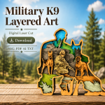 Police Dog SVG 3D Layered Silhouette, Military K9 Cut File, Laser Cut 7 Layer