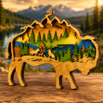 Bison SVG 3D Layered Mandala, Buffalo Mountain Cut File. Glowforge Laser Cut - Image 3