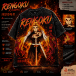 Rengoku Anime T-Shirt, Demon Slayer Shirt, Kyojuro Rengoku Graphic Tee, Flame Hashira Oversized Vintage Washed Tee, Anime Gift for Fans - Image 3