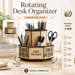 Rotating Organizer Bundle SVG Laser Cut, Wooden Desk Storage Caddy DXF, Makeup Holder, Craft Organizer Digital Download - Image 5