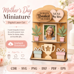 Miniature Mother's Day Laser Cut Files, SVG DXF PDF Bundle, Handmade Gift Decor Download - Image 6