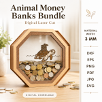 3D Funny Money Banks Bundle Laser Cut SVG | Wooden Piggy Bank CNC Files | Kids Coin Box DXF | Animal Money Bank Laser Cut Digital Download - Image 5
