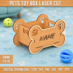 Pets Toy Box Laser Cut SVG Bundle | Dog Cat Toy Storage Box CNC Files | Wooden Pet Organizer DXF PDF EPS CDR PNG | Glowforge Ready Design - Image 5